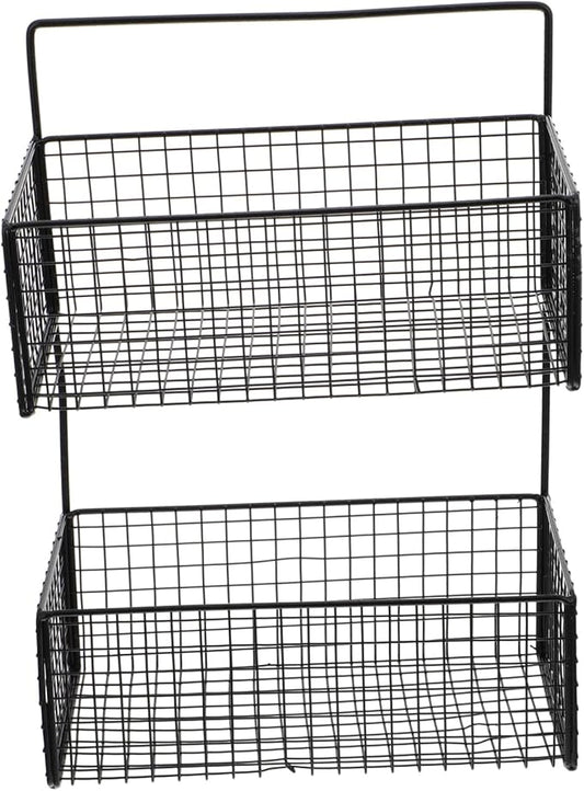 SOLUSTRE Hole- Storage Rack Iron Bathroom Shelf Wall-Mounted Dual Layer Holder Toiletries Storage