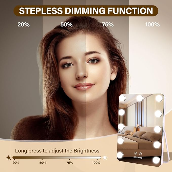 halumao Vanity Mirror with Lights, Rechargeable Makeup Mirror, 14.6" Lighted Makeup Mirror for Dressing Room & Bedroom，Memory Function