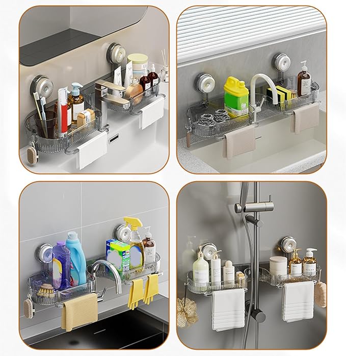 Suction Bathroom Shelf with Drain Holes Space Efficient Storage for Toiletries Cosmetics Laundry Room Supplies Multipurpose Suction Shelf