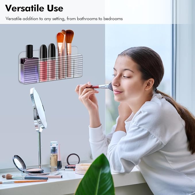 Poeland 3 Pack Wall Mount Storage Boxes, Plastic Lipstick Makeup Brush Holder with 6 Compartments for Home Office (Transparent)