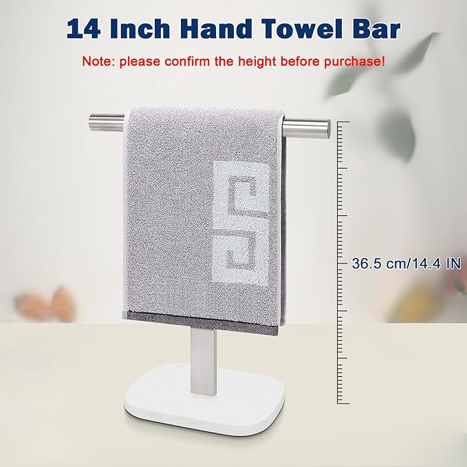 NearMoon T-Shape Hand Towel Holder-Bath Towel Rack-Standing with Balanced Base Towel Bar for Bathroom Kitchen Vanity Countertop, Modern Stand Towel Ring with Marble Base (14 Inch, Brushed Nickel)