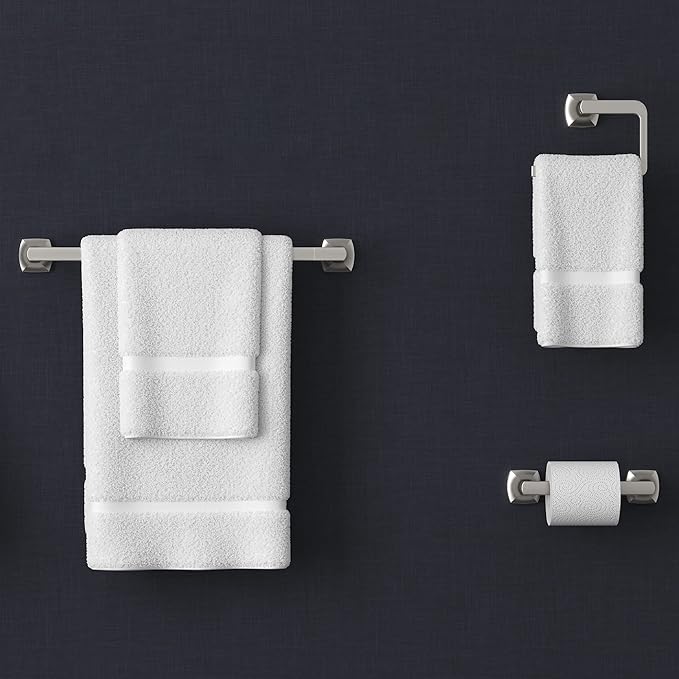 Pfister Vaneri 3-Piece Bathroom Hardware Set with Towel Bar, Towel Ring, and Toilet Paper Holder, Wall-Mounted, Spot Defense Brushed Nickel Finish, BTBVRI3GS