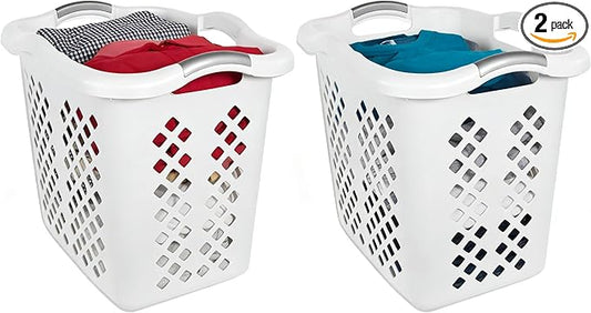 2-Pack 2 Bushel Ultra Portable Plastic Laundry Basket With Silver Handle, Suitable For Dirty Laundry Basket Boxes In Homes And Apartments, White