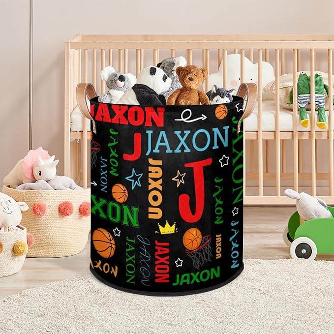 Custom Basketball Laundry Hamper, Personalized Laundry Baskets with Handles Dirty Clothes Hamper Storage Basket