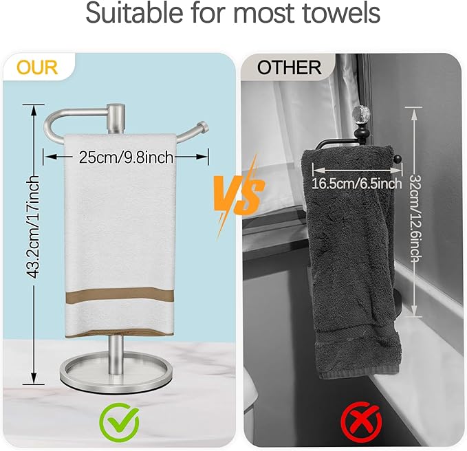Hand Towel Holder Stand, Brushed Nickel Standing Towel Racks for Bathroom, Stainless Steel Free Standing Towel Rack, Towel Bar Kitchen Vanity Countertops Decor