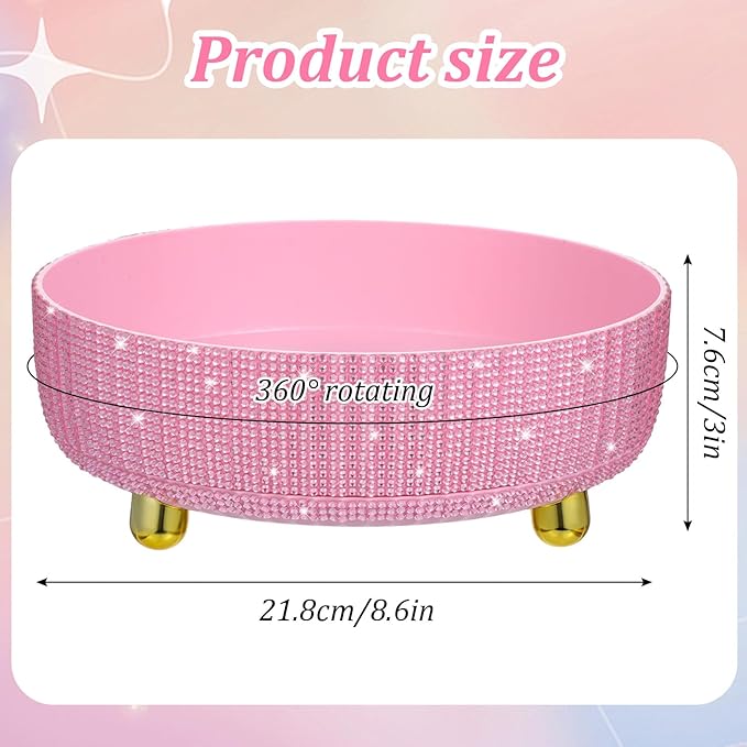 1 PCS 360 Rotating Perfume Organizer, Bling Pink Makeup Organizer Rotating Bathroom Organizers with Rhinestone for Bedroom, Dresser, Tabletop, Cosmetics and Perfume Organization