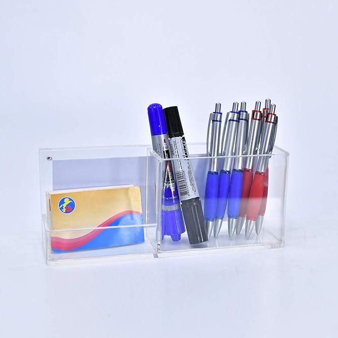 AMT CLEAR Acrylic Make Up Organizer, Business License Frame for Cosmetology or Other Businesses, Makeup Brush Holder, Pen Holder,Business Card Display (Cream)