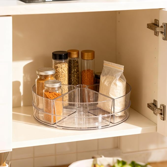 360° Rotating Makeup Organizer, 10.5" Clear Turntable Lazy Susan Organizer for Vanity, Bathroom Counter, Cabinet, Spinning Cosmetic Storage Holder with 5 Removable Dividers for Skincare