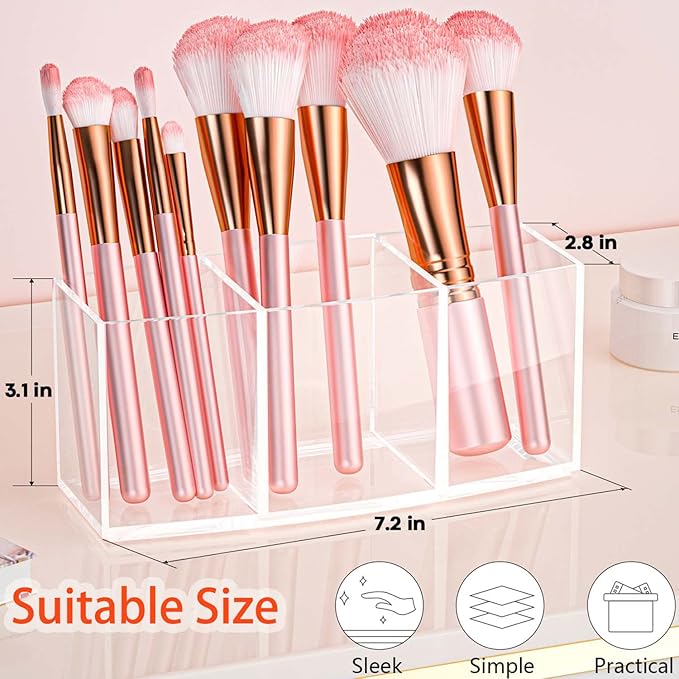 2 Pack Makeup Organizer Set, Rotating Makeup Organizer with 6 Drawers, Makeup Brush Holder, Clear