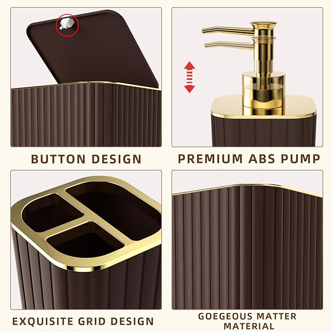 XLHOMO Bathroom Set - 26PC Bathroom Set with Shower Curtain and Rugs, Bathroom Accessory Set, Brown Bathroom Accessories Set, Trash Can & Soap Dispenser