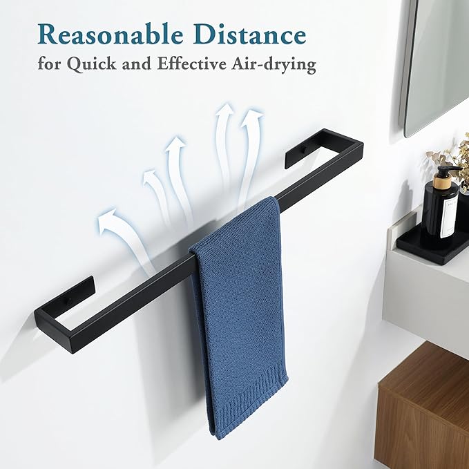 Towel Rack for Bathroom Wall Mount, 23.64" SUS304 Stainless Steel Rustproof Towel Bar, Matte Black Towel Holder for Bathroom Laundry Room Hotel Modern Home Decor