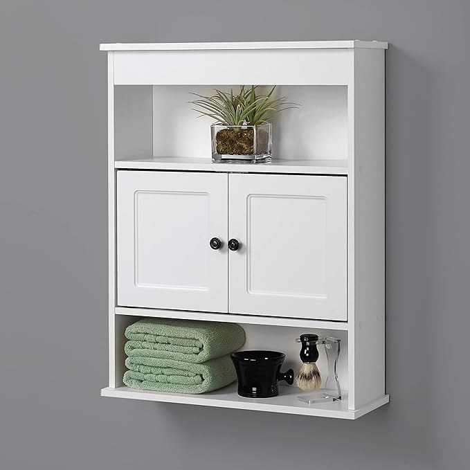 Zenna Home Bathroom Storage Wall Cabinet, Wooden Wall Mounted Storage Organizer, Ideal Medicine Cabinet or Over The Toilet Storage, White