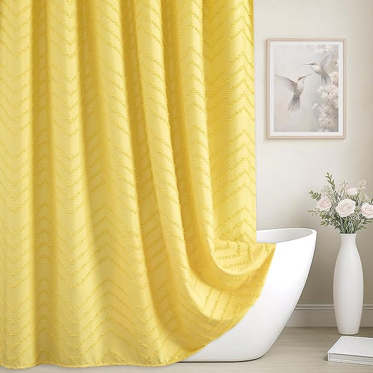 78inches Long Yellow Shower Curtain Boho Farmhouse Shower Curtain 72 x 78 Tufted Chevron Textured Minimalist Shower Curtains for Bathroom