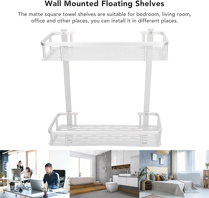 Floating Shelves for Wall, Bathroom Shelf, Wall Mounted Storage Shelves, Two Layers, Aluminum Alloy Matte, for Bathroom, Bedroom, Living Room, Kitchen, Office