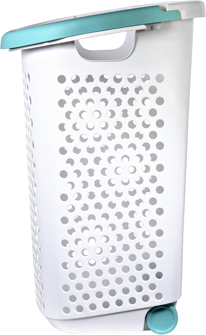 (2-Pack) 2 Bushels Wheeled Plastic Laundry Basket, Lightweight and Flexible, Equipped with Handles, Easy to Clean, Suitable for use in Homes, Dormitories, Bathrooms and Laundry Rooms.
