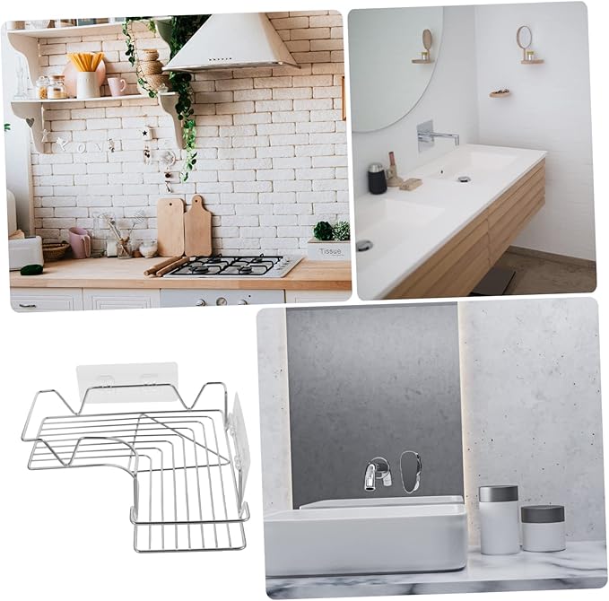 Mobestech Hanging Shelf for Bathroom Wall Storage Rack Traceless Storage Rack Corner Shelf No Drilling Stainless Steel for Kitchen Bathroom