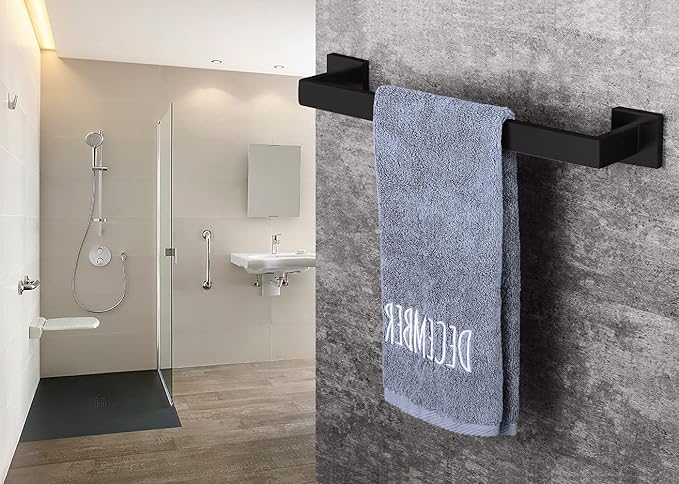 16 Inch Towel Bar 2 Pack for Bathrooms 12/16/20/24/28/32/36 Inch Stainless Steel 304 Matte Black Towel Holder Modern Square Towel Rod Rustproof Wall Mount (2, Matte Black, 16 Inch)