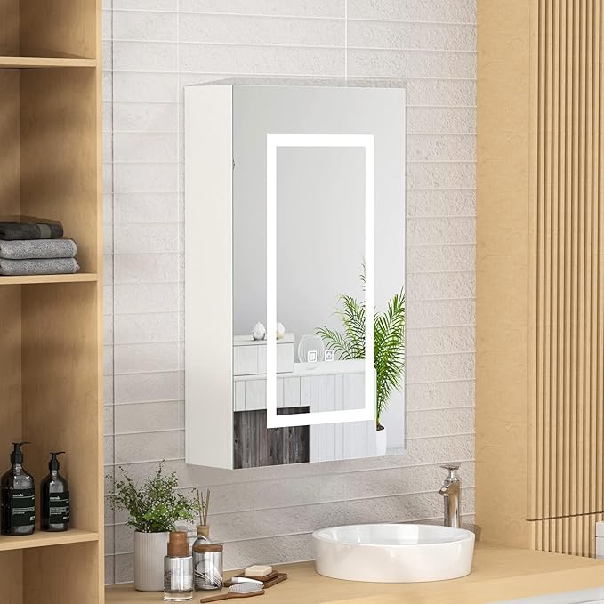 Led Medicine Cabinet, Lighted Medicine Cabinet Mirror with Defogger,Bathroom Mirror with Storage,Wall Mounted, Bathroom Vanity Mirror Cabinet Medicine,16x26 Inch