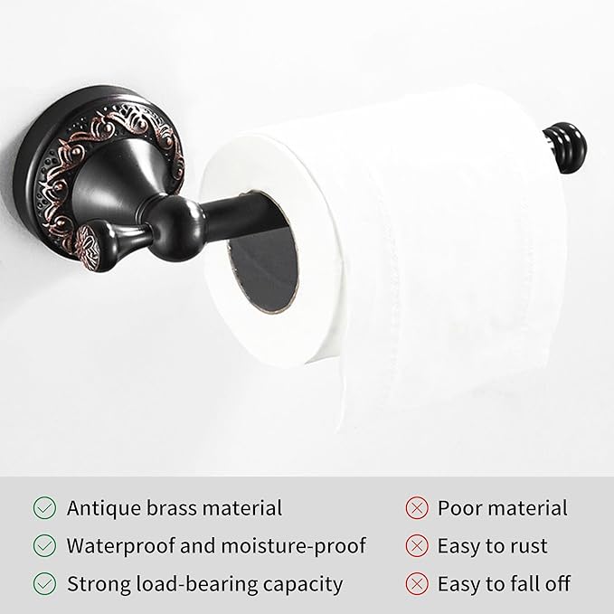 Oil Rubble Bronze Brass Bath Roll Toilet Paper Holder, Wall Mounted Black Bathroom Hardware Accessories, Pattern Carving Design