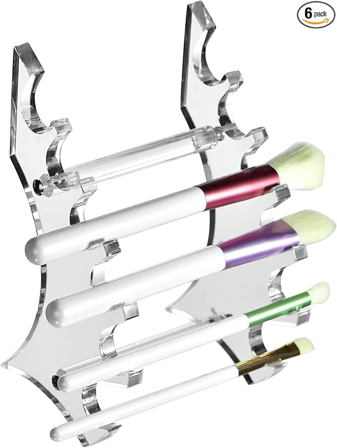 AMT Acrylic Pen Holder, CLEAR Makeup Display, Thick and Sturdy, Organizer Holder for Makeup Brush Fountain Pen, E-Cigarette, Vapor Display Case. (6 Slots)