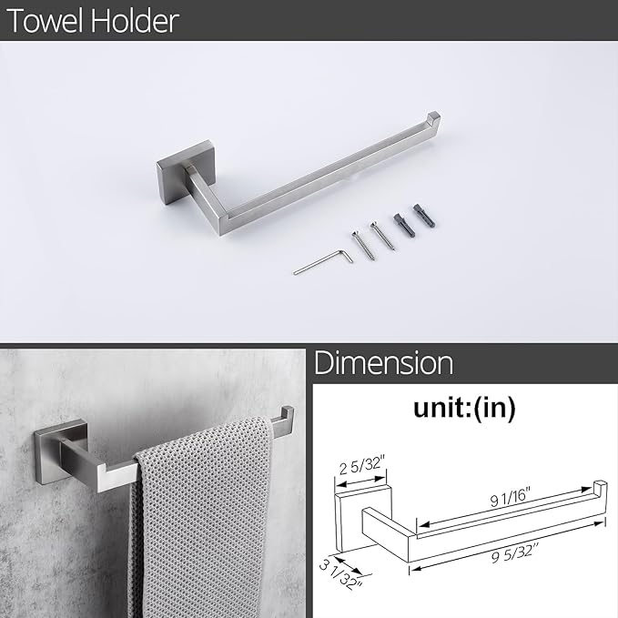 BAGNOLUX Bathroom Hardware Set 4 Pieces, Bath Towel Holder Set SUS304 Stainless Steel, Towel Bar Rack Set for Wall Mounted, Square Bathroom Accessories Set Fixture Heavy Duty Brushed Nickel