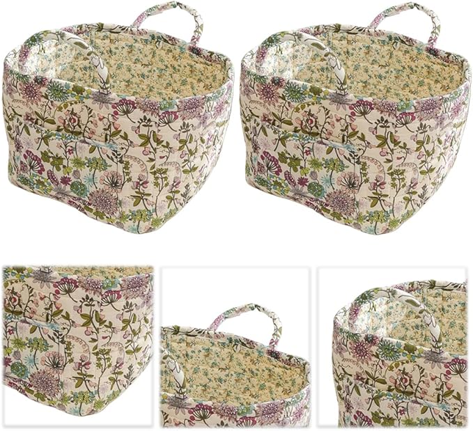 Quilted Fabric Storage Basket Boho Floral Laundry Hamper with Handle Foldable Floral Basket Organizer for Car Bedroom