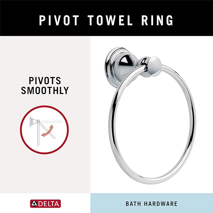 Delta Aubrey (1-Pack) Hand Towel Holder Polished Chrome Towel Racks for Bathroom Wall Round Towel Ring Holder for Bath Towel Hanger for Kitchen, Bathroom Accessories AUB46-PC