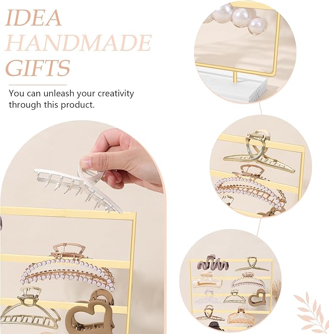 SNOWSTAR Hair Claw Clip Holder Organizer - 5 Tier Iron Rod Hair Clip Holder Storage for Women Girls, Wood Base Desktop Organizer