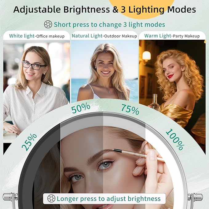 FUNTOUCH 5000mAh Rechargeable Wall Mounted Makeup Mirror with Lights,Double Sided 1X/30X Magnification,3 Color Lights,Touch Dimmable,Extended Arm 360 Rotation Lighted Bathroom Mirror