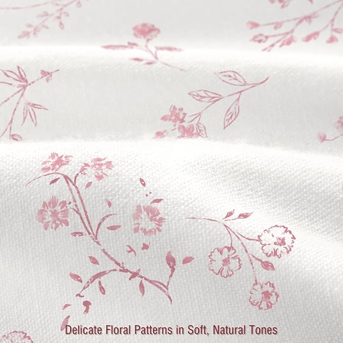 Pink Floral Farmhouse Vintage Cotton Shower Curtain, French Country Shower Curtains for Bathroom, 72Wx72H