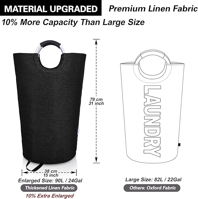 Heavy Duty Laundry Hamper Bag Collapsible, Tall Laundry Basket with Sturdy Handles, Fabric Dirty Clothes Bin for Laundry, College Dorm, Boys, Man, Durable Two-Layer ?€? 90L Black