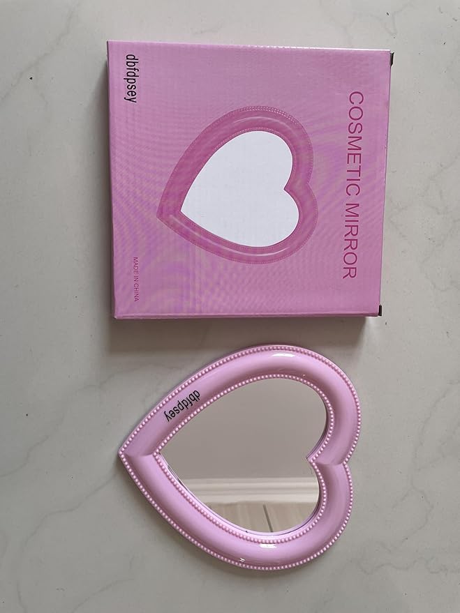 Magnetic Locker Mirror with 6 Heart Magnets, 6.9"x7.3" Heart Magnetic Mirror for School Locker, Locker Accessories Magnetic Makeup Mirror for Girls Bathroom Fridge Office Cabinet Gym Locker (Pink)
