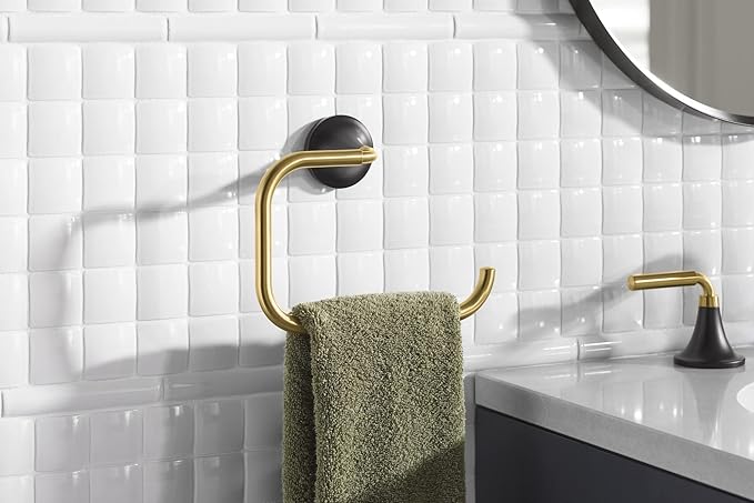 Kohler K27428-BMB Tone 8-7/8" Wall Mounted Towel Ring Matte Black with Moderne Brass