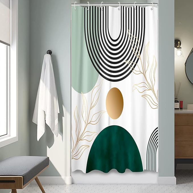 Aipon Green Mid Century Shower Curtain for Bathroom Abstract Boho Shower Curtain Modern Fabric Waterproof Shower Curtains for Bath (36'' × 72'', Green2)
