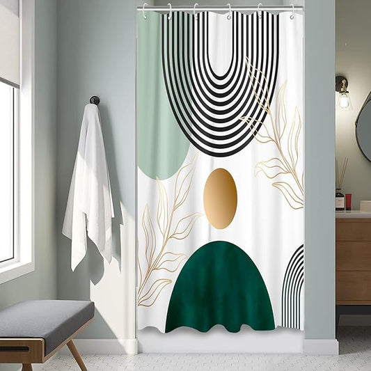 Aipon Green Mid Century Shower Curtain for Bathroom Abstract Boho Shower Curtain Modern Fabric Waterproof Shower Curtains for Bath (36'' × 72'', Green2)