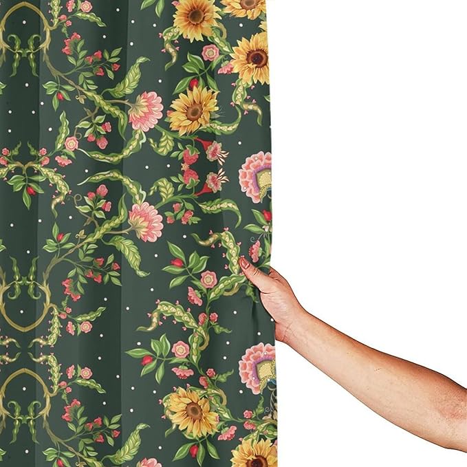Modern Abstract William Morris Art Fabric Shower Curtain,Fantasy Galaxy Boho Floral Sunflower Hotel Quality,Machine Washable,72L x72W for Bathroom.