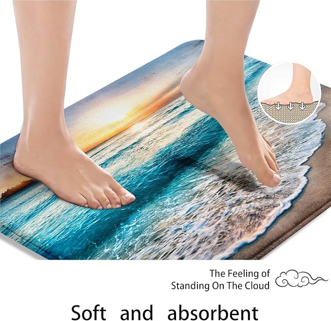ArtSocket Beach Bathroom Set with Shower Curtain and Rugs and Accessories, Sunrise Over Sea Shower Curtain Set, Sunset Ocean Bathroom Decor 3 Pcs