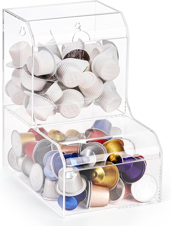 TOPZEA Laundry Pods Container, Wall Mounted Acrylic Candy Snack Dispenser Bin with Hinged Lids, Dishwasher Pod & Sponge Holder Stackable Storage Box for Coffee Bar, Kitchen & Laundry Room Organization