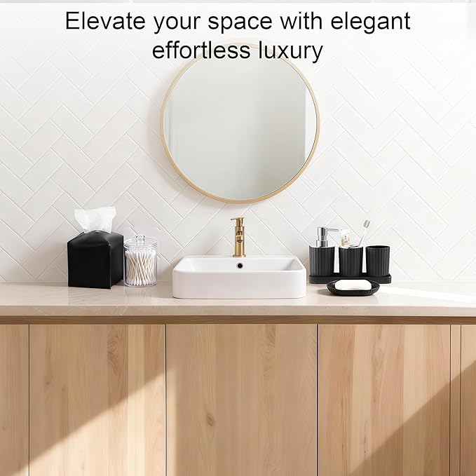 Bathroom Accessories Set, 11PCS Black Bathroom Accessory Set with Shower Curtain, Trash Can, Soap Dispenser, Soap Dish, Toilet Brush, Toothbrush Holder and Cup, Q-tip Holders, Tissue Box, Squeegee