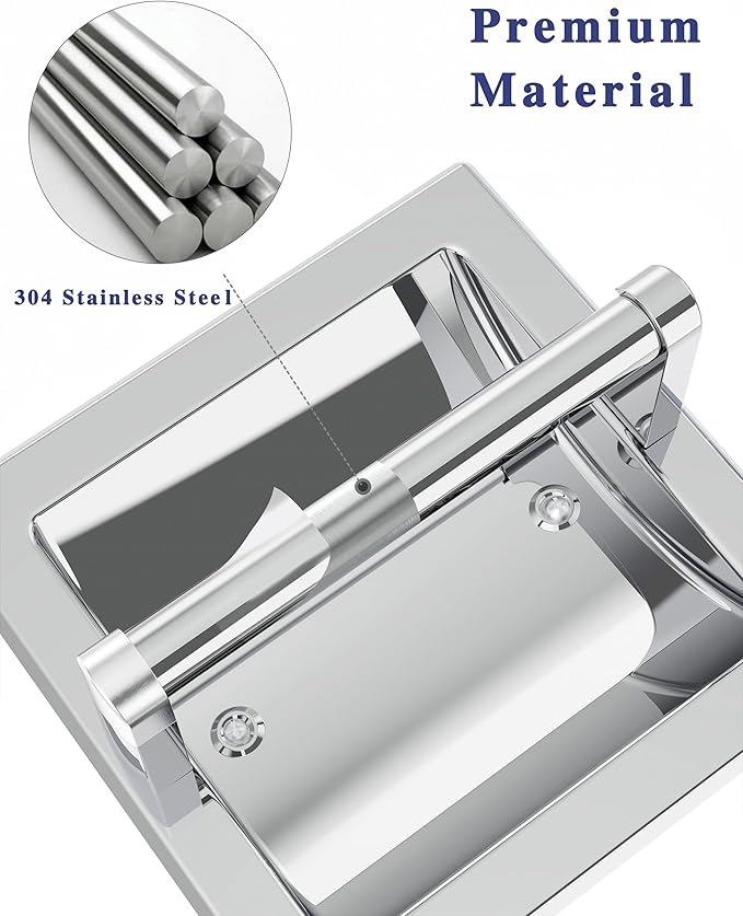 Polished Chrome Recessed Toilet Paper Holder, Bathroom Wall Mount Recessed Pivoting Toilet Tissue Roll Paper Holder Include Rear Mounting Bracket