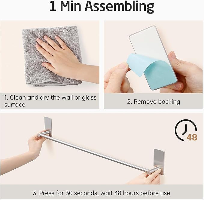 KES Bathroom Towel Holder 17.3-Inch Self Adhesive Towel Bar SUS 304 Stainless Steel Rustproof Brushed Finish, A7000S40-2