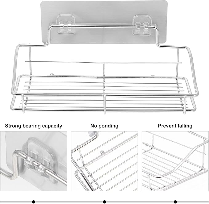 Stainless Steel Wall-Mounted Draining Storage Rack with Inner Box, Bathroom and Kitchen Toiletry Shelf, Nail-Free Floating Shelf for Organizing Supplies and Accessories