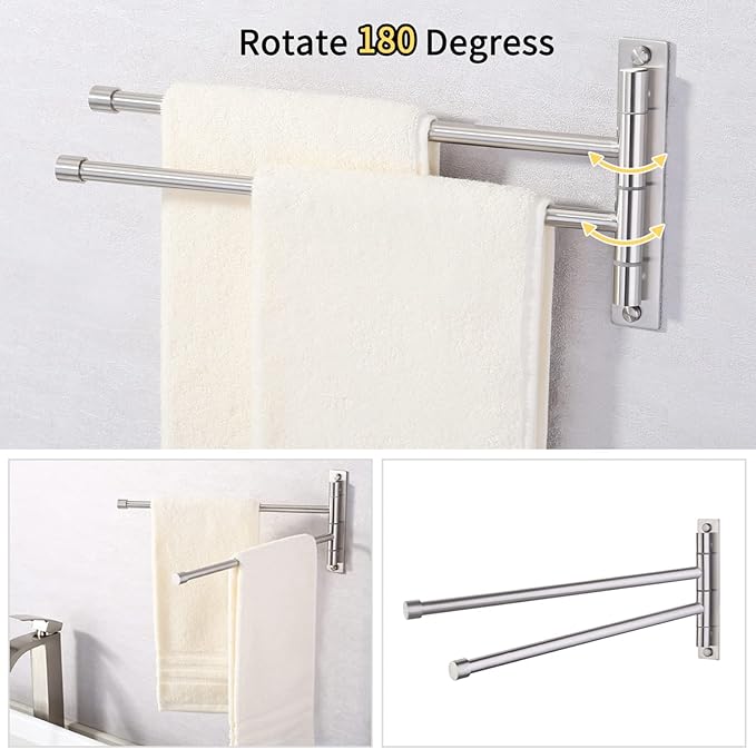 KES Bathroom Towel Bar 13.8 Inch Swing Mount Swing Out Arm Wall 2-Arm Towel Holder, SUS304 Stainless Steel Brushed Finish, A2102S2-2