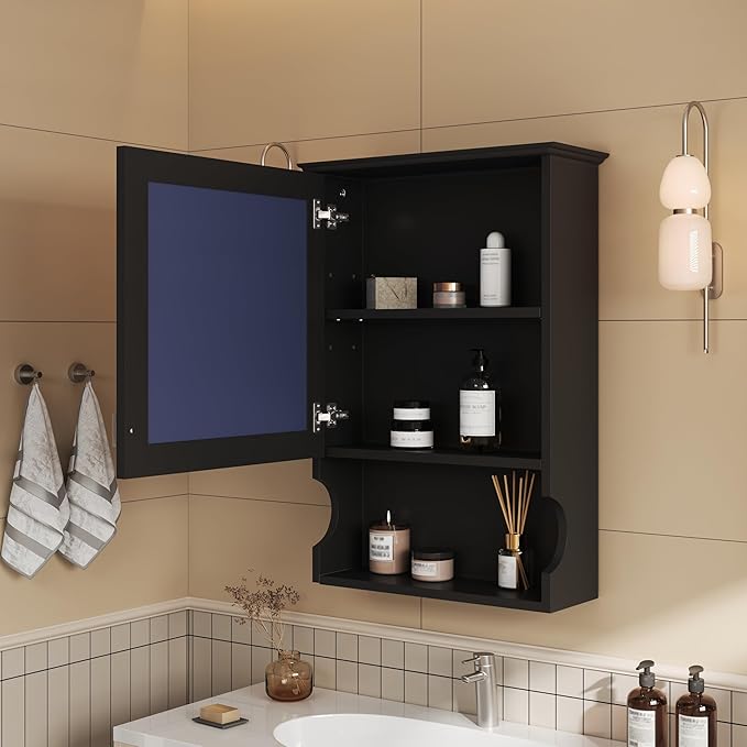 Bathroom Wall Cabinet with Mirror, Medicine Cabinet with Door and Adjustable Shelf, Space Saver Storage Cabinets Over The Toilet for Bathroom (20'' x 7.3'')