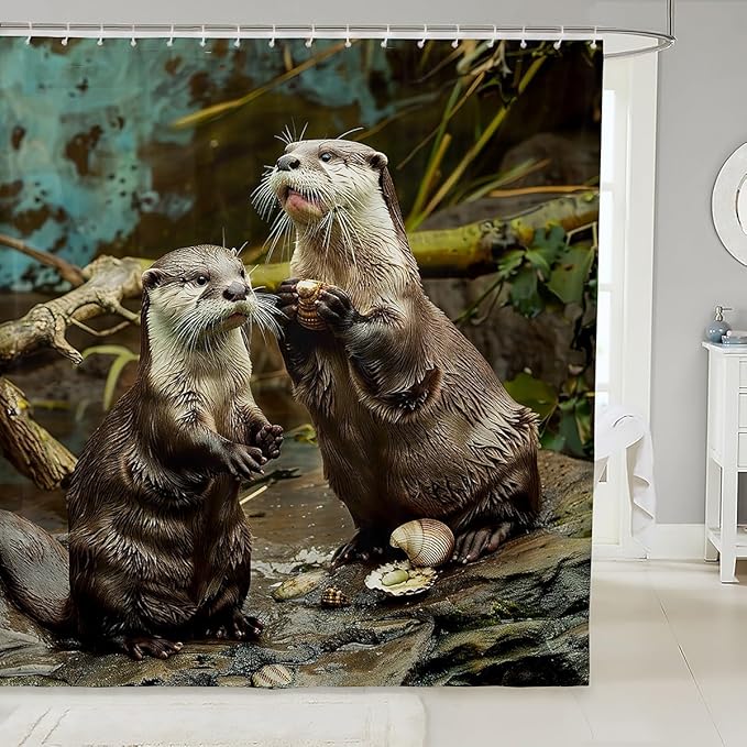 Feelyou Kids Bathroom Shower Curtain Set Cute Otter Print Shower Curtain for Boys Girls Zoo Animal Pattern Bath Curtain Lovely Wildlife Decor Waterproof Curtain 72"x78"