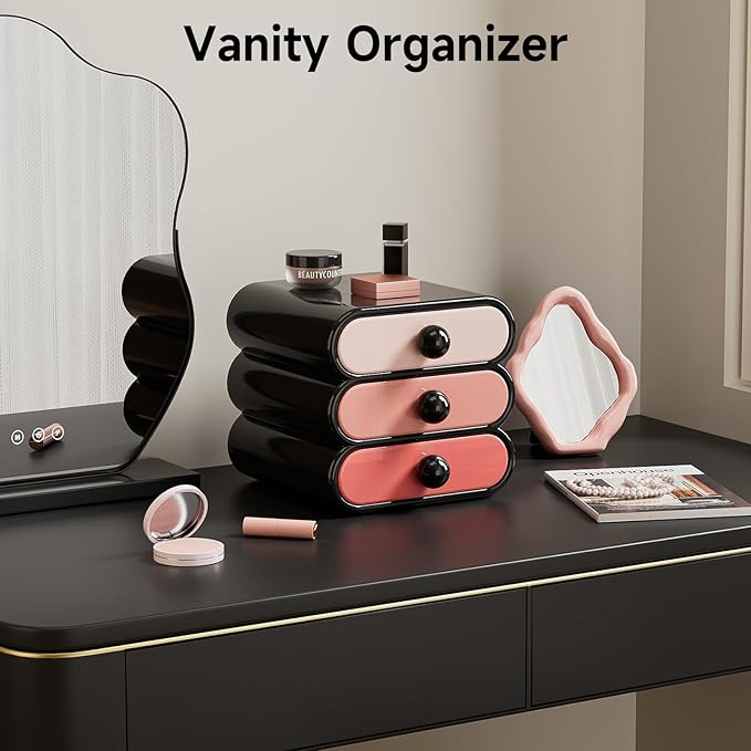 3-Drawer Desktop Organizer, Compact Vanity Drawer Organizer for Makeup, Small Plastic Drawer Containers for Bathroom, Cabinet