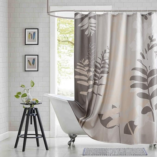 Grey Shower Curtain, Gray Taupe Tropical Plant Leaf Bathroom Shower Curtains, Botanical Leaves Waterproof Fabric Shower Curtains for Bathroom, 72" W x 72" H