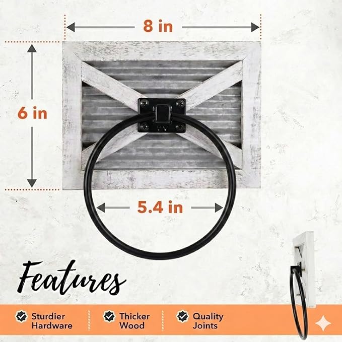 Autumn Alley Farmhouse Decor Hand Towel for Bathroom - Rustic Hand Towel Holder - Rustic Towel Rack Holder, Wall Mounted, Bathroom Decor Towels Mix of Wood (White)