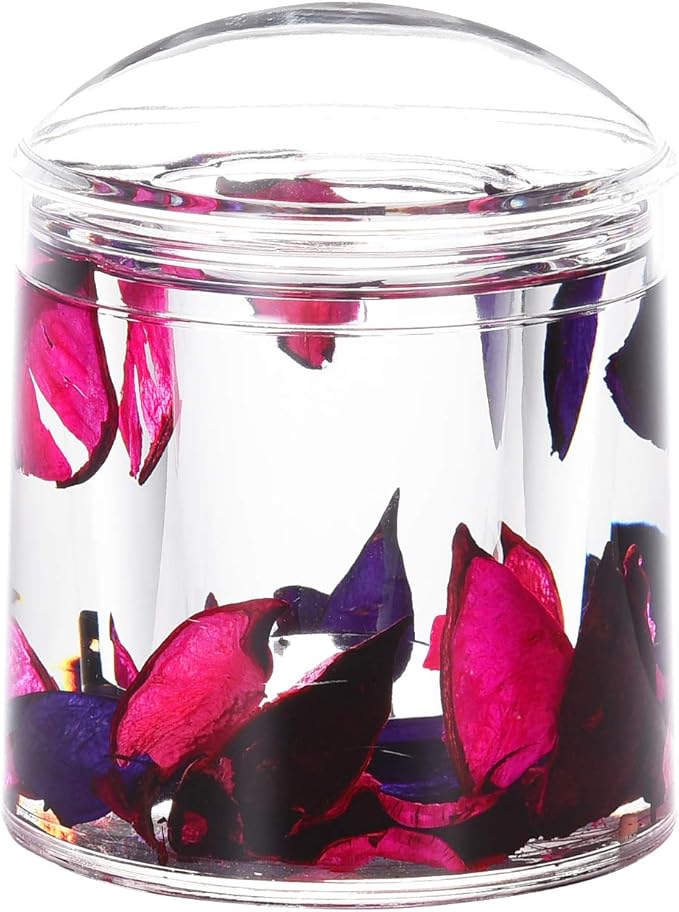 Locco Decor Acrylic Liquid 3D Floating Motion Round Qtip Cotton Ball Swab Holder Dispenser with Lid Leaf