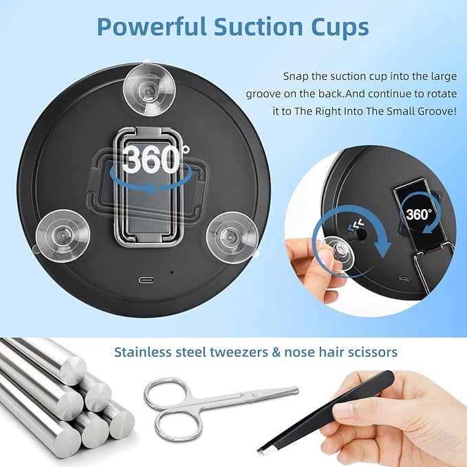 6" 20x Magnifying Mirror with Light Suction Cup,Led Close up Makeup Mirror for Tweezing with 360° Stand,3 Color Lighted Personal 20x Mirrors,20 Times Concave Zoom for Closer Partial Details
